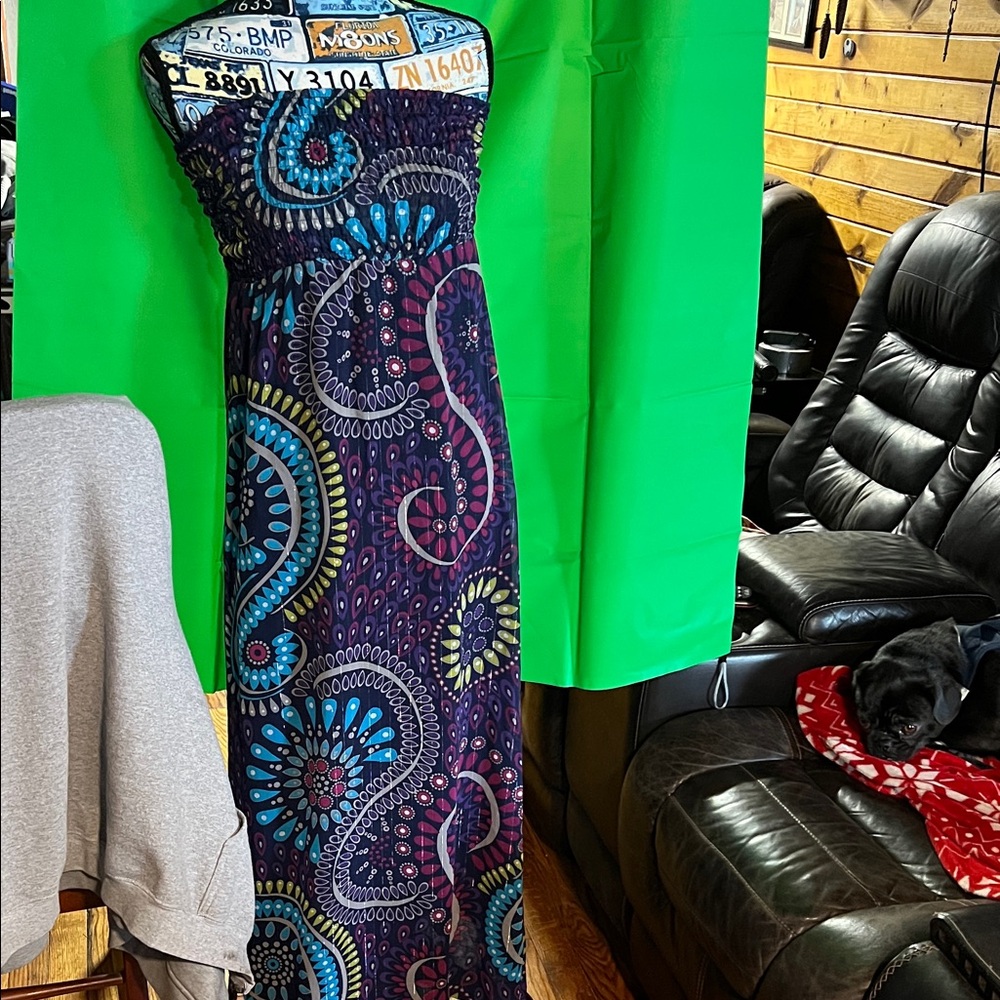 Old Navy Strapless Maxi Dress - Blue and Purple Paisley